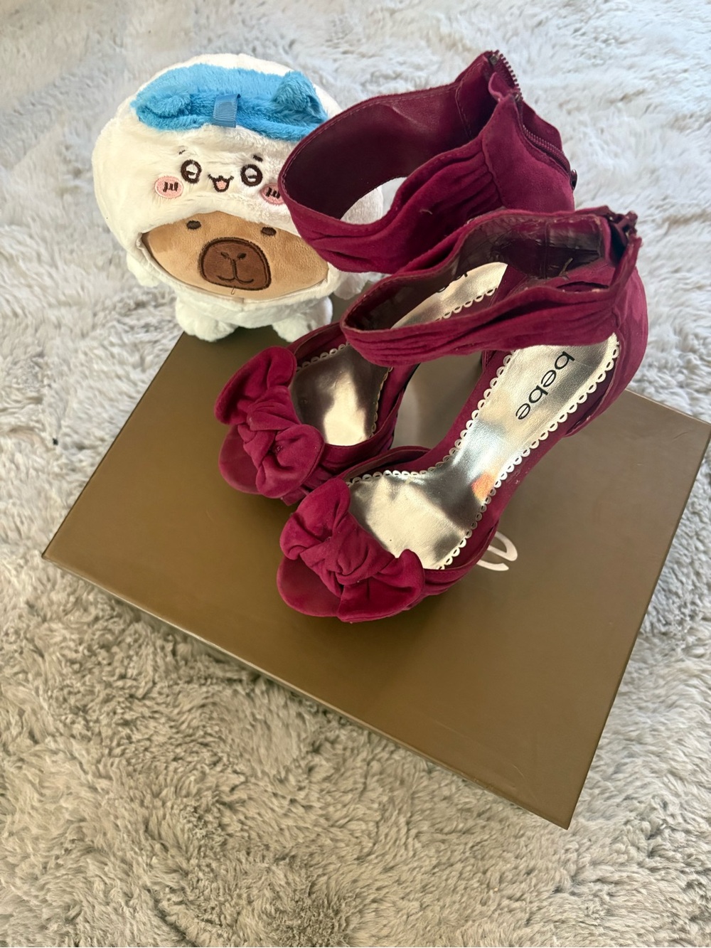 Bebe Luella Boysenberry Suede High Heel Sandals Size 8
